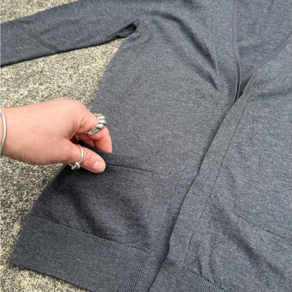 Ann Taylor Gray Open-Front Long Sleeve Cardigan Sweater with Pockets, Size S - Picture 6 of 10